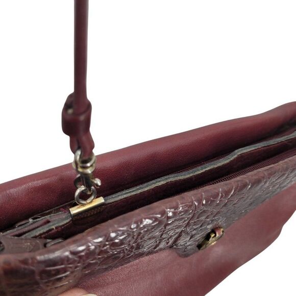 Vtg Oxblood Burgundy Wine Leather Embossed Croc‎ Convertible Clutch Shoulder Bag - Picture 11 of 15